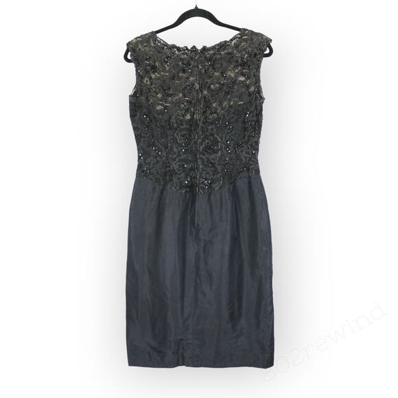 M/L Vintage Cocktail Dress KneeLength Lace Sequin Bead Taffeta UPCYCLE - Picture 2 of 8